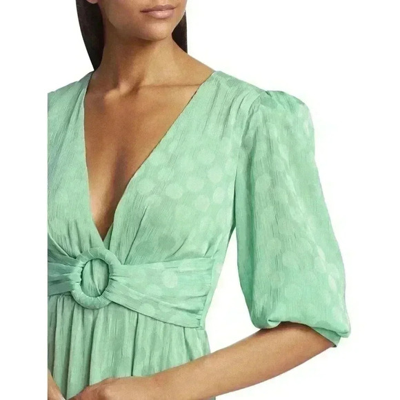 PatBO Satin Midi Dress Size 8 Green Polka Dot Brazilian Long Wedding Guest $675 - Picture 4 of 8